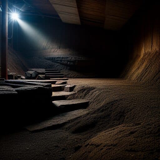 An ethically sourced gemstone mining site illuminated in the dark, highlighting the responsible sourcing of gemstones.